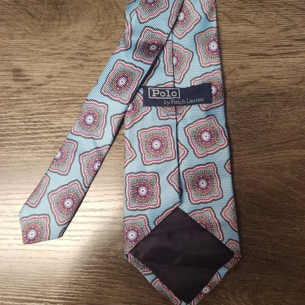 Vintage Ralph Lauren Tie Old Money Foulard Blue Pink Paisley Preppy Dapper Sharp - Picture 3 of 8